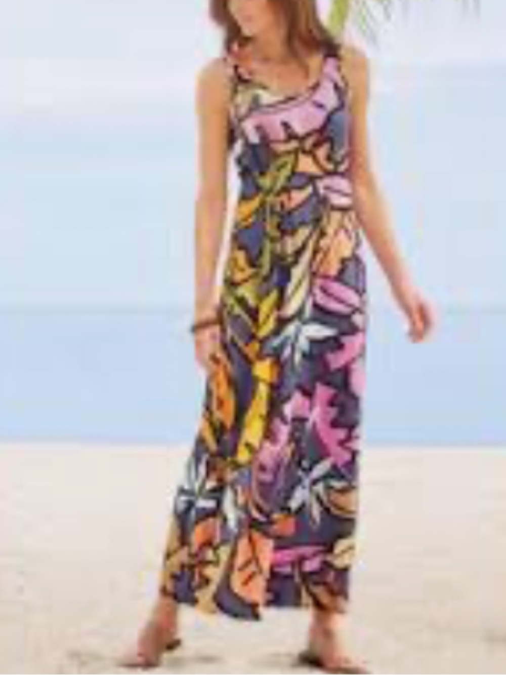 Soft Surroundings Sleeveless Abstract Maxi Dress in Purple, Orange. Size PM.